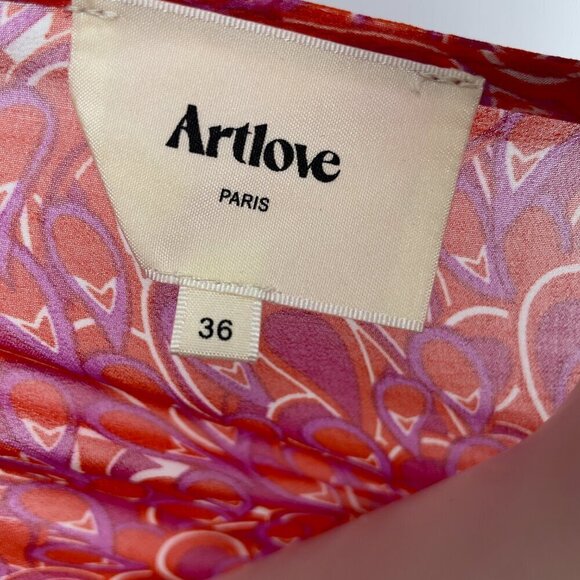ARTLOVE PARIS Aichata Vibrant Floral Spring Semi-sheer V-neck Flowy Top sz 36 - Picture 7 of 9